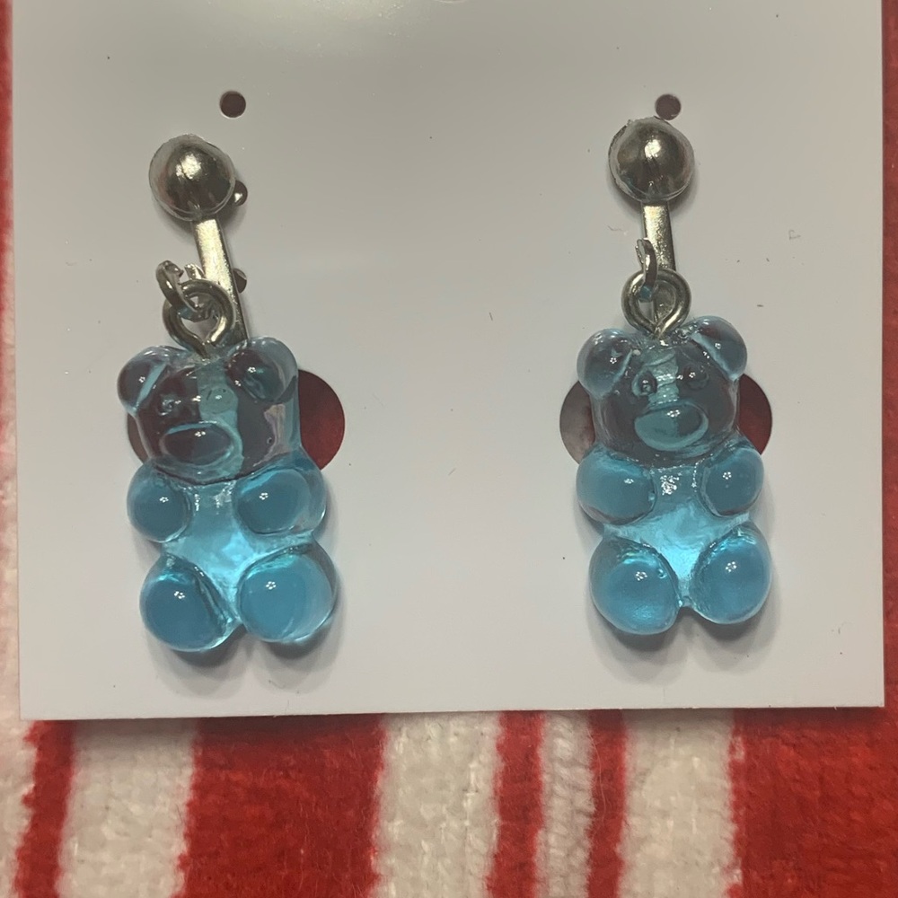 Clip on blue gummy bear earrings